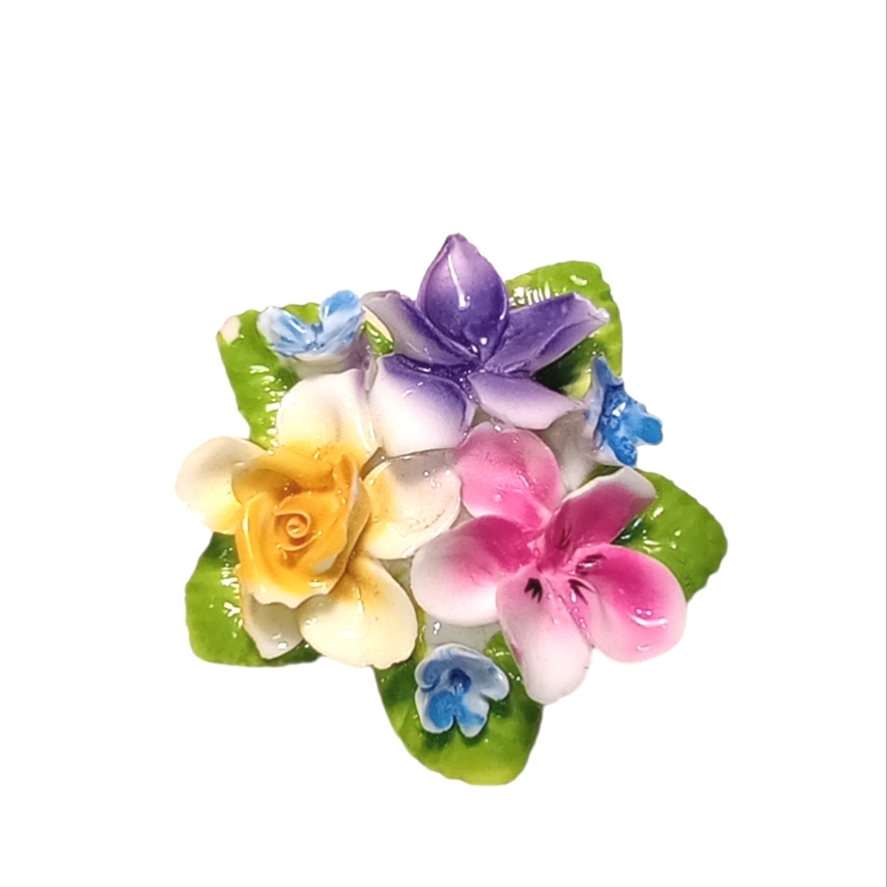 Vintage Mid Century Hand Painted English Porcelain Brooch Flowers Pin England
